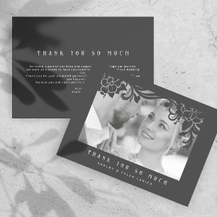 Schwarze Vintage Retro-Ornament-Rahmen Foto Hochze Dankeskarte