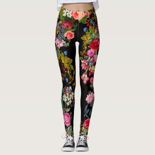 Schwarze Vintage Rose Garten Leggings