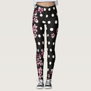 Schwarze Vintage Rose mit Blumen Leggings