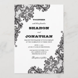 Schwarze Vintage Spitze Einladung