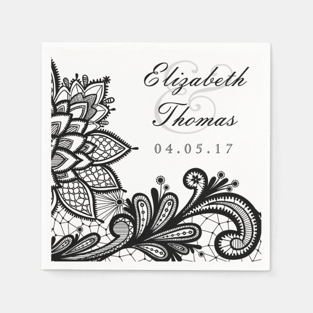 Schwarze Vintage Spitze | Elegant Wedding Napkin Serviette (Vorderseite)