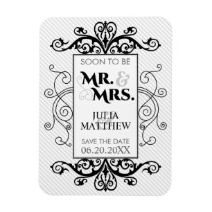 Schwarze Vintage Wirbel Save the Date Hochzeit Magnet