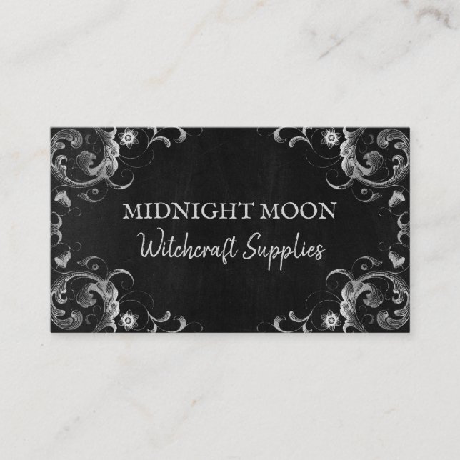 Schwarze Vintage Zauber und Hexerei Visitenkarte (Vorderseite)