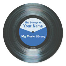 Schwarze Vinyl-Musik-Label-Aufkleber Blau