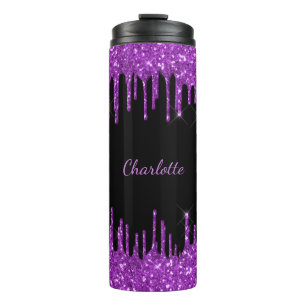 Schwarze violette Glittertropfen individuell mit M Thermosbecher