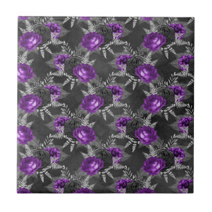 Schwarze violette Rosen silberne Blätter dunkler G Fliese