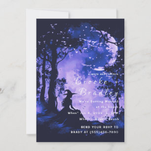 Schwarze & violette Wald-Silhouette-Hochzeit Einladung