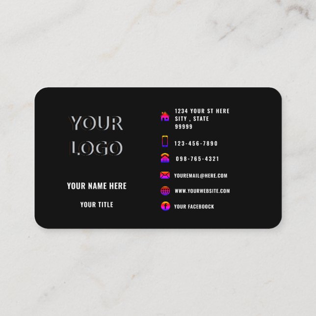 Schwarze Visitenkarte - Ihre Farben und Ihr Schrif (Rückseite)