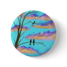 Schwarze Vögel auf Ast-bunter Wolken-Himmel-Kunst