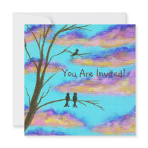 Schwarze Vögel auf Ast-bunter Wolken-Himmel-Kunst