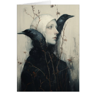 Schwarze Vogel Frau Leere Innenseite Karte