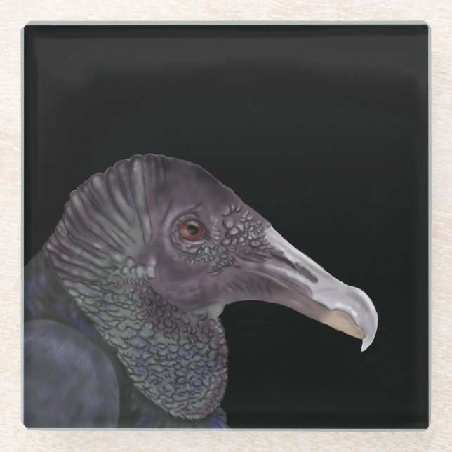 Schwarze Vulture-Illustration Glasuntersetzer (Vorderseite)