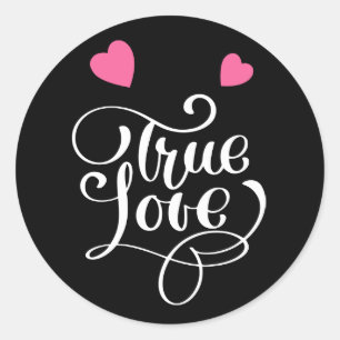 Schwarze Wahre Liebe Rosa Herzen Hochzeit Brautpar Runder Aufkleber