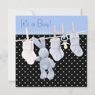 Schwarze Wäscheleine Baby Boy Shower Einladung