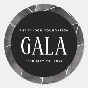 Schwarze Wasserfarbe Geometrische Gala Runder Aufkleber