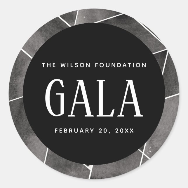 Schwarze Wasserfarbe Geometrische Gala Runder Aufkleber (Vorderseite)