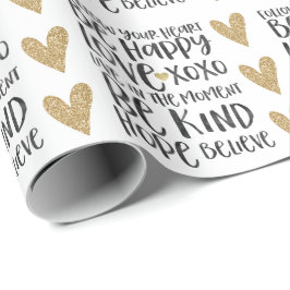 Schwarze Wasserfarbe Inspirative Worte Gold Herz Geschenkpapier