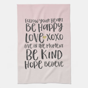 Schwarze Wasserfarbe Inspirative Worte Gold Herz Geschirrtuch