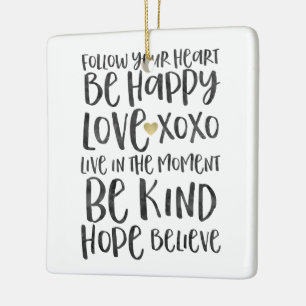 Schwarze Wasserfarbe Inspirative Worte Gold Herz Keramikornament