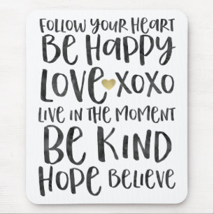 Schwarze Wasserfarbe Inspirative Worte Gold Herz Mousepad