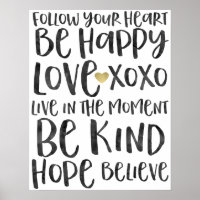 Schwarze Wasserfarbe Inspirative Worte Gold Herz