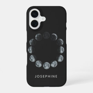 Schwarze Wasserfarbe-Mondphasen Personalisiert iPhone 16 Hülle