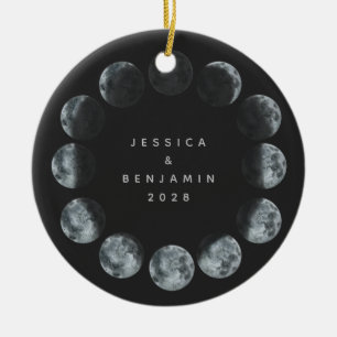 Schwarze Wasserfarbe Mondphasen Personalisiertes P Keramik Ornament