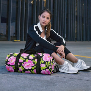 Schwarze Wasserfarben-Peonys Duffle Bag