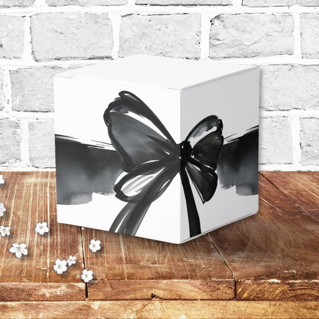 Schwarze Wasserfarbenschleier binden die trendige  Geschenkschachtel (White Black Watercolor Bow Tying The Knot Trendy Elegant Wedding Favor Box gift for guest simple )