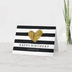 Schwarze Wasserfarbenstreifen Gold Herz Geburtstag Karte