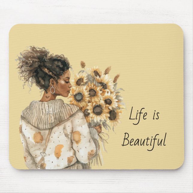 Schwarze Weibliche Gelbe Sonnenblumen Mousepad (Vorne)