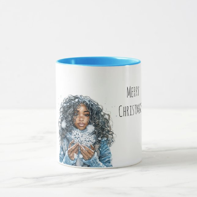 Schwarze weibliche Schneeflocke Weihnachten Tasse (Zentrum)