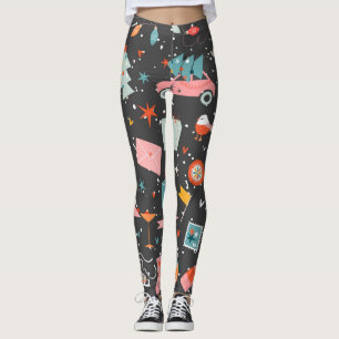 Schwarze Weihnachten: verziertes Vintages Muster. Leggings