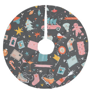 Schwarze Weihnachten: verziertes Vintages Muster. Polyester Weihnachtsbaumdecke