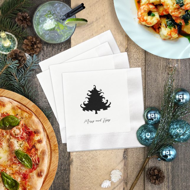 Schwarze Weihnachtsbaum-Feierparty Serviette (Von Creator hochgeladen)