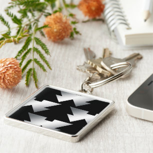 Schwarze Weihnachtsbäume auf Silber Schlüsselanhänger