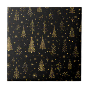 Schwarze Weihnachtsbäume aus Gold Eleganter Wald Fliese
