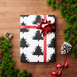 Schwarze Weihnachtsbäume Muster Geschenkpapier