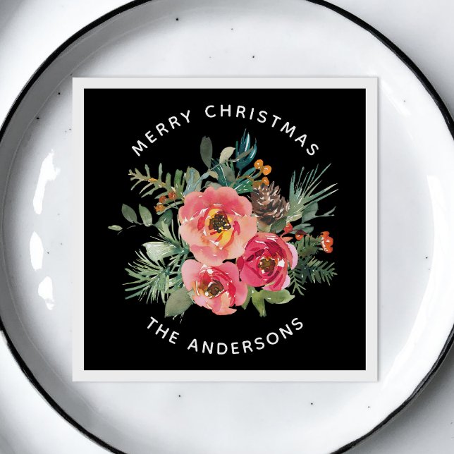 Schwarze Weihnachtsblume & Pine. Dark Festive Wint Serviette (Von Creator hochgeladen)