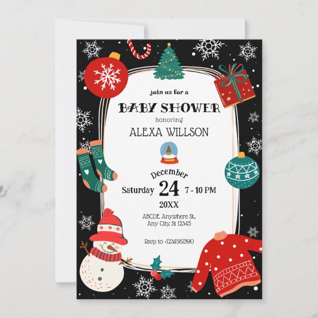 Schwarze Weihnachtsdusche Einladung (Vorderseite)