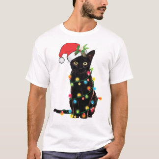 Schwarze Weihnachtskatze im Licht der Nacht Weihna T-Shirt