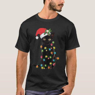 Schwarze Weihnachtskatze im Licht der Weihnachtsfe T-Shirt