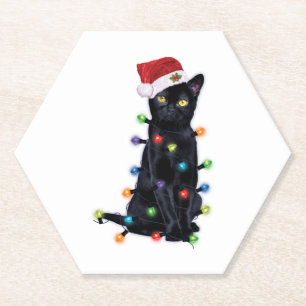 Schwarze Weihnachtsmann-Katze mit Weihnachtslichte Untersetzer