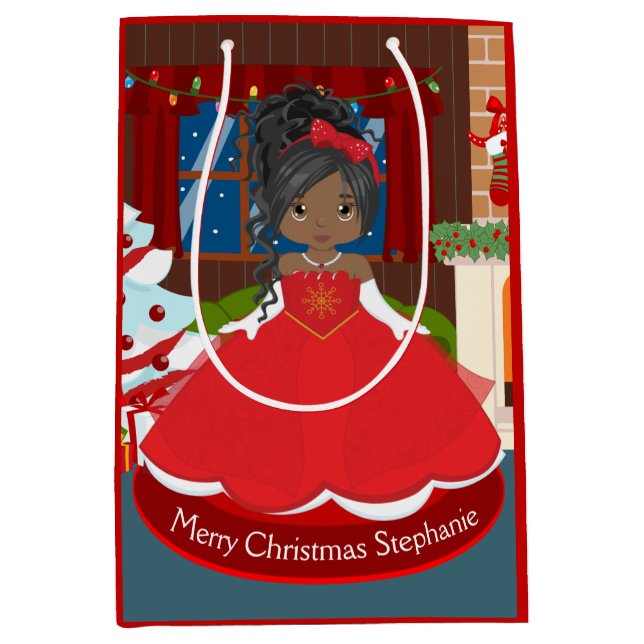 Schwarze Weihnachtsprinzessin Mittlere Geschenktüte (Vorderseite)