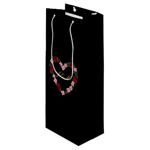 Schwarze Weingeschenktasche mit rosa und rotem Her Geschenktüte Für Weinflaschen