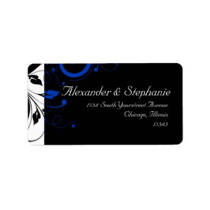 Schwarze/Weiß-/Kobalt-Blau-mutige Strudel-Hochzei Adressaufkleber