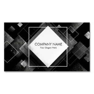 Schwarze Weiße Abstrakte Geometrische Diamant Text Magnetische Visitenkarte