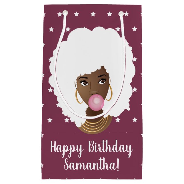 Schwarze Weiße Afro, Bubblegum, Sterne, Lila Kleine Geschenktüte (Vorderseite)