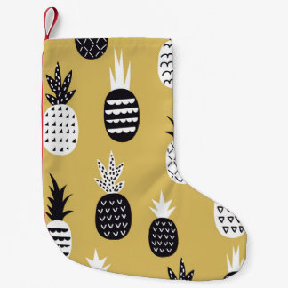 Schwarze, weiße Ananas, gelber Hintergrund Kleiner Weihnachtsstrumpf