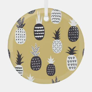 Schwarze, weiße Ananas, gelber Hintergrund Ornament Aus Glas